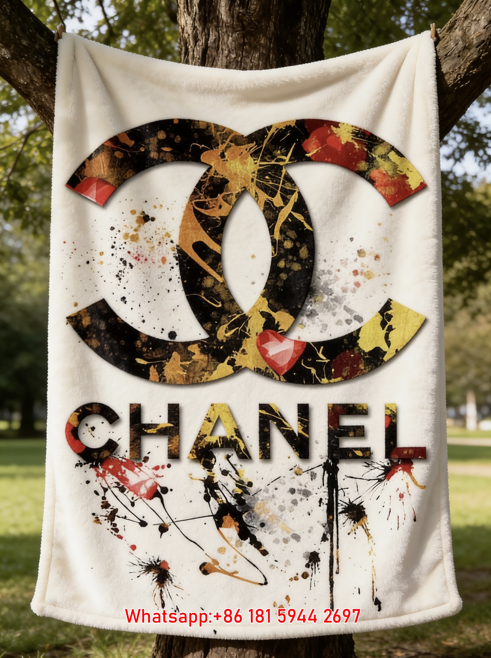 Chanel Splatter Paint CC Logo Flannel Throw Blanket IMG_6675